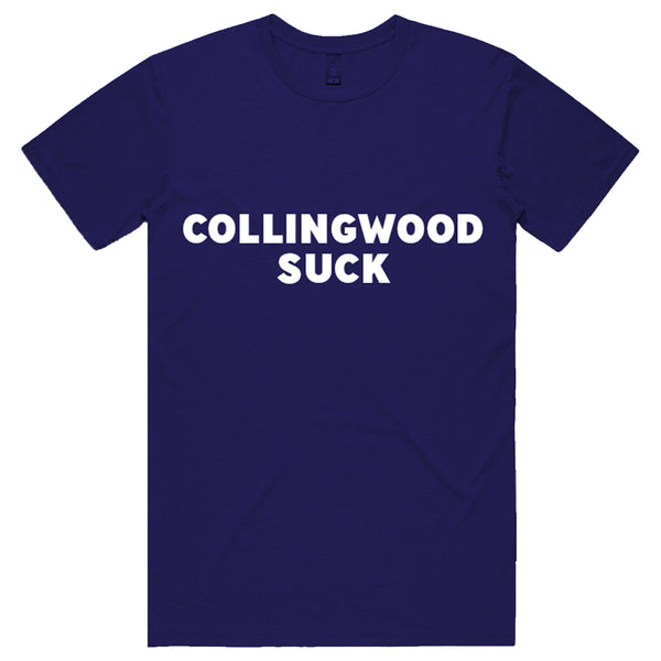 You Suck Merch - Collingwood Suck T-Shirt (Carlton Navy & White)