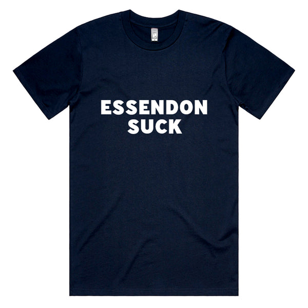 You Suck Merch - Essendon Suck T-Shirt (Carlton Navy & White)