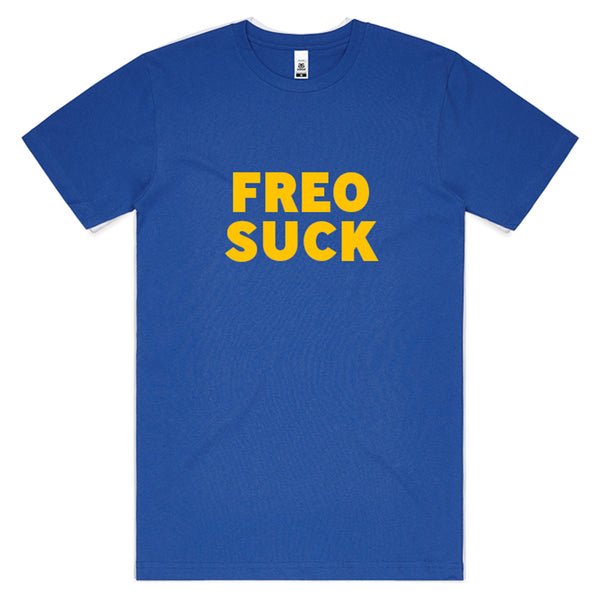 You Suck Merch - Freo Suck T-Shirt (West Coast Blue & Gold)