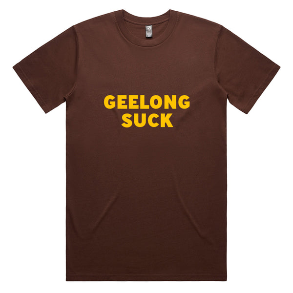 You Suck Merch - Geelong Suck T-Shirt (Hawthorn Brown & Gold)