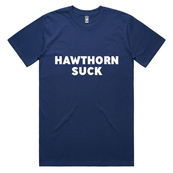 You Suck Merch - Hawthorn Suck T-Shirt (Geelong Navy & White)