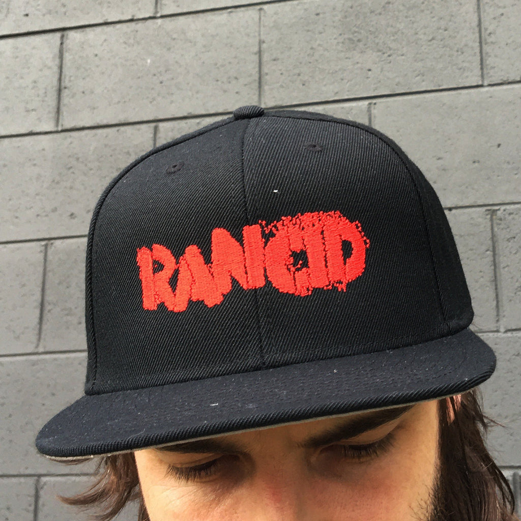 Rancid Stencil Logo Embroidered Snapback Hat (Black)