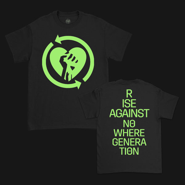 Rise Against - Heart Fist Flame Glow In the Dark T-Shirt (Black)