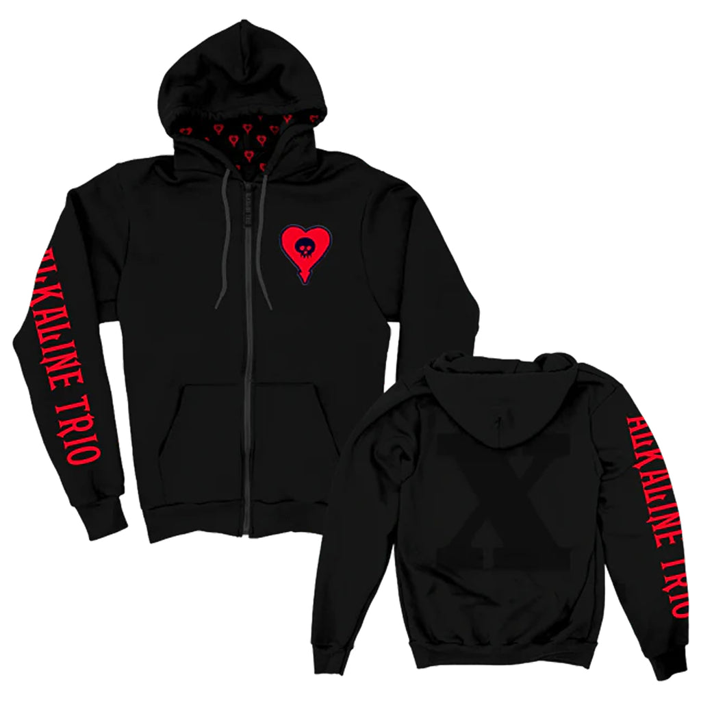 Alkaline Trio - Heart Skull Embroidered Zip-Up Hoodie (Black)