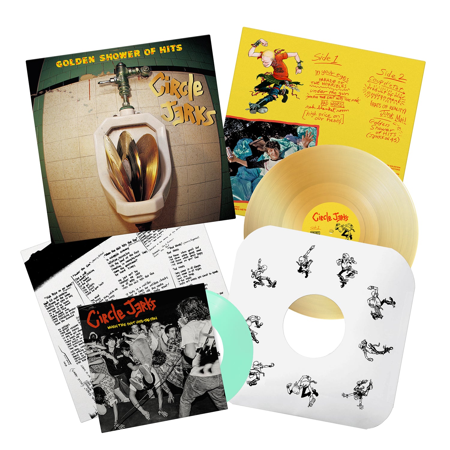 Circle Jerks - Golden Shower of Hits LP (Gold Vinyl) + When The Shit Hits The Fan 7-Inch (Glow-in-the-Dark Green)
