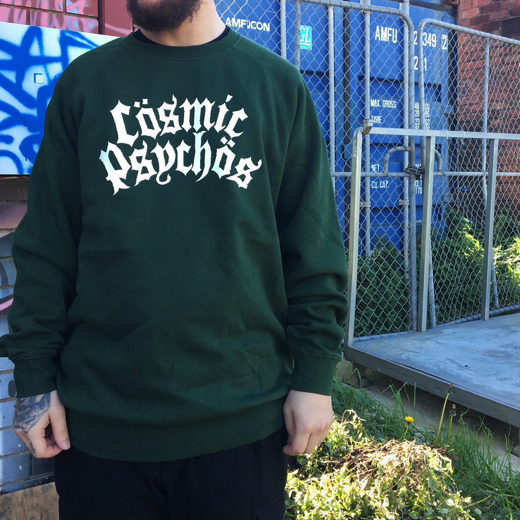Cosmic Psychos - Large Metal Logo Crewneck (Forest Green)