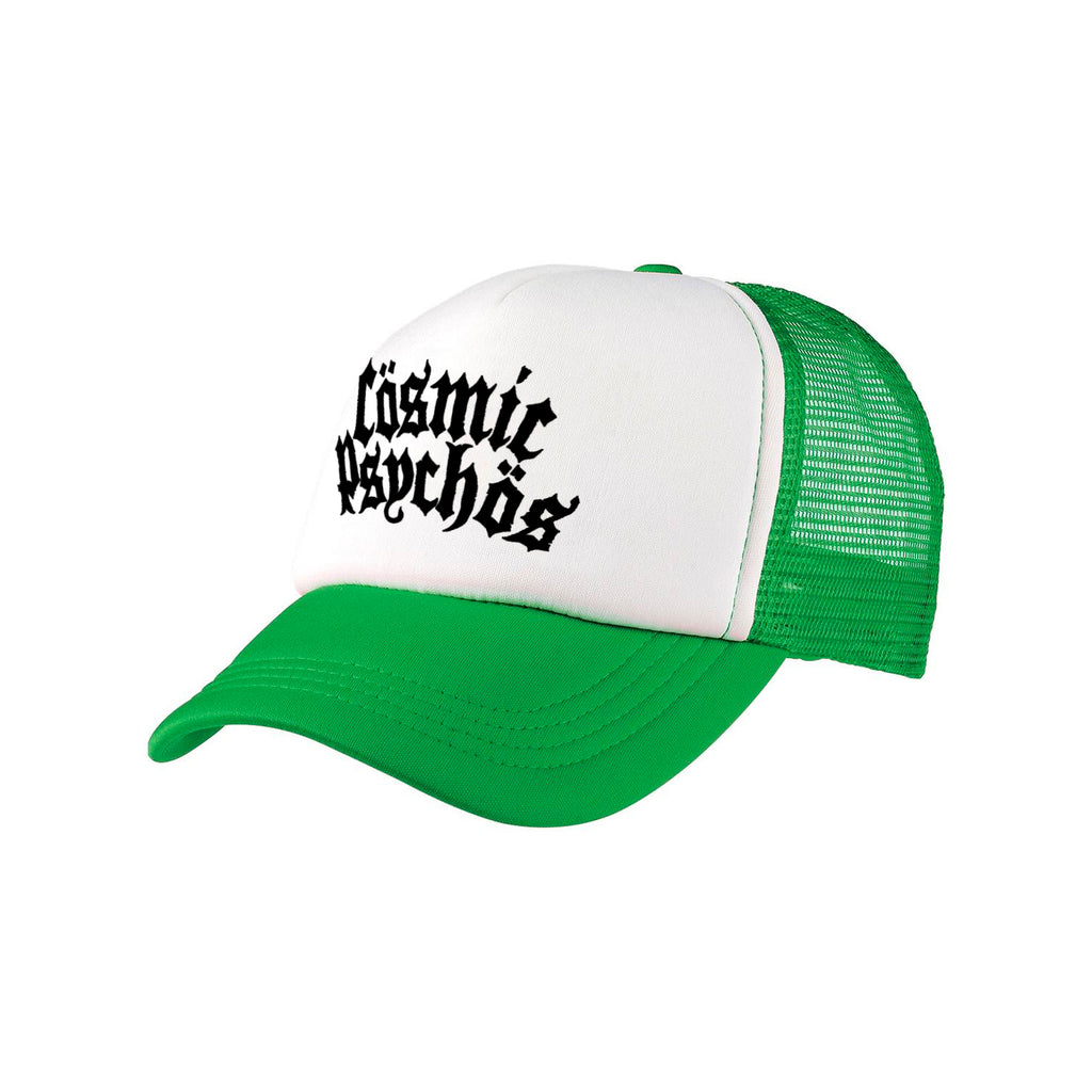 Cosmic Psychos - Text Logo Trucker Hat (White/Green)