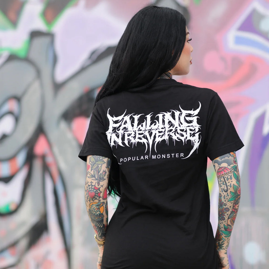 Falling In Reverse- Popular Monster Cover and Back Logo T-Shirt (Black)