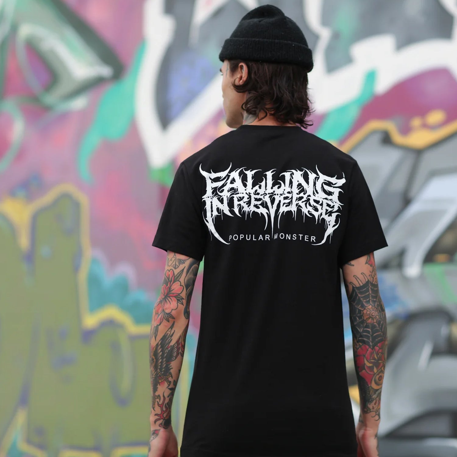 Falling In Reverse- Popular Monster Cover and Back Logo T-Shirt (Black)
