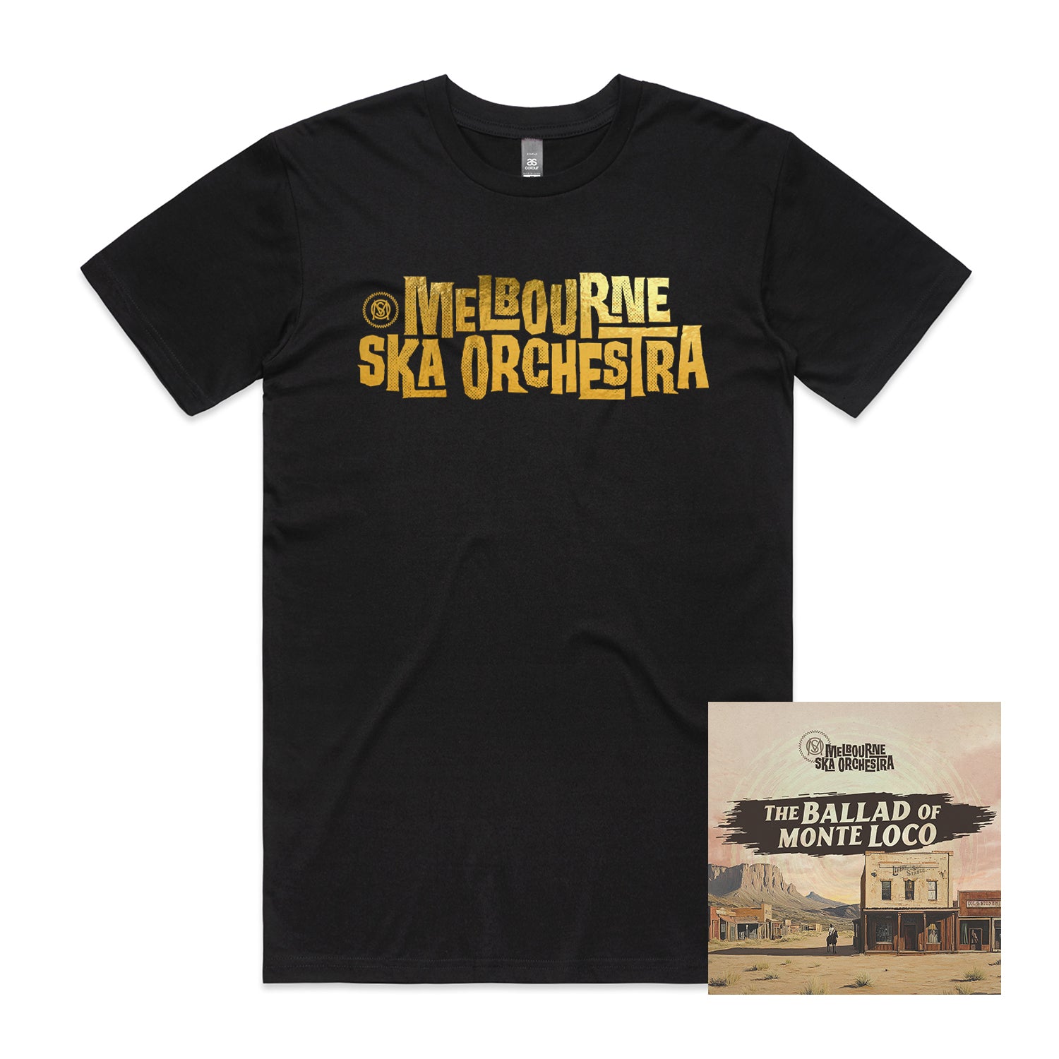 Melbourne Ska Orchestra - Gold Foil Logo T-Shirt (Black) + The Ballad Of Monte Loco (Digital Download)