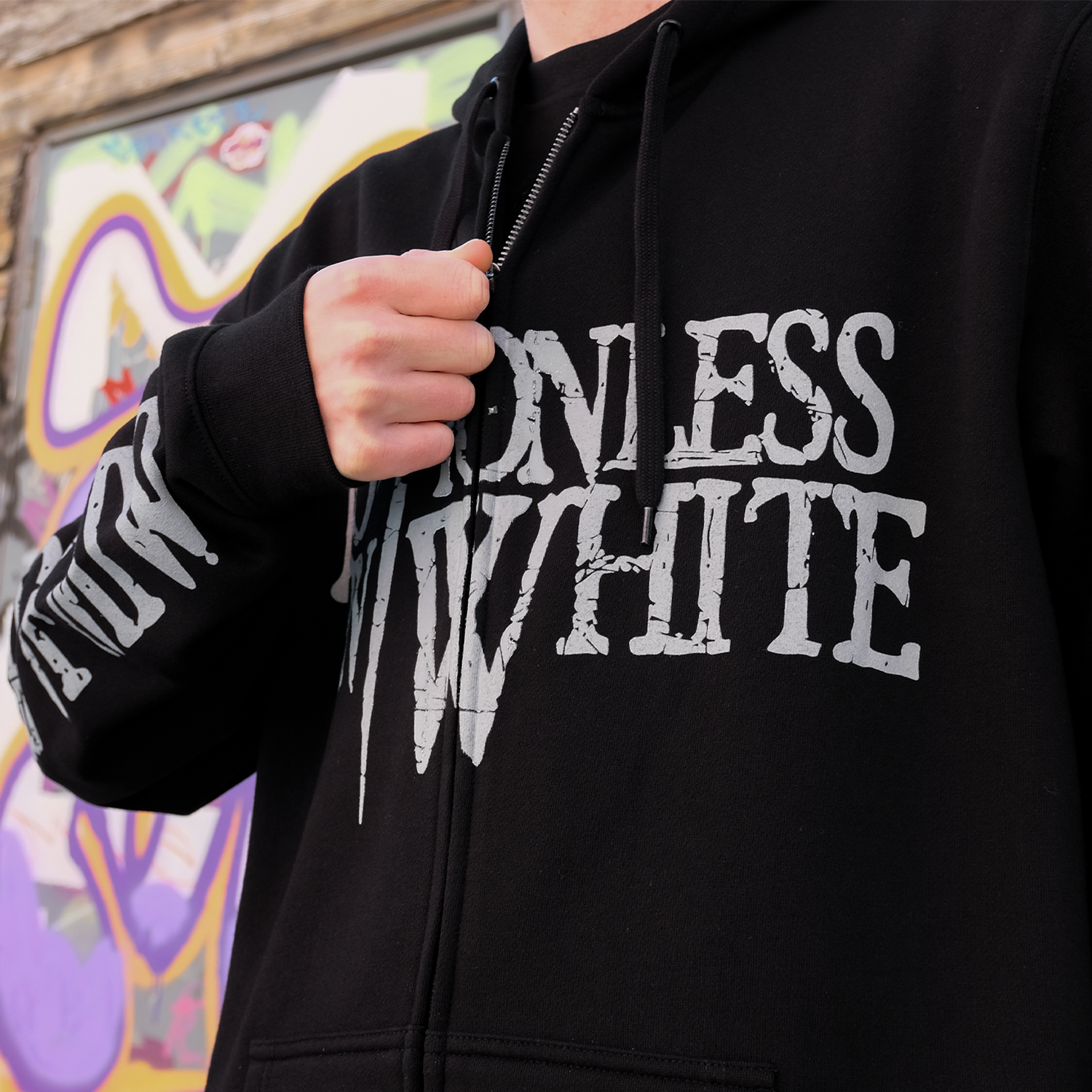 Motionless In White - Throwback Logo Zip Up Hoodie (Black)