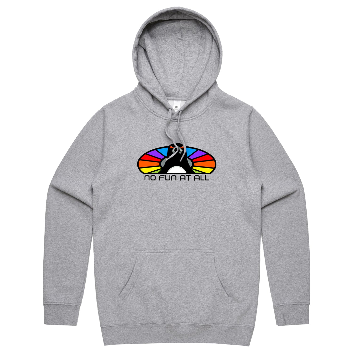 No Fun At All - Rainbow Penguin Hoodie (Grey Marle)