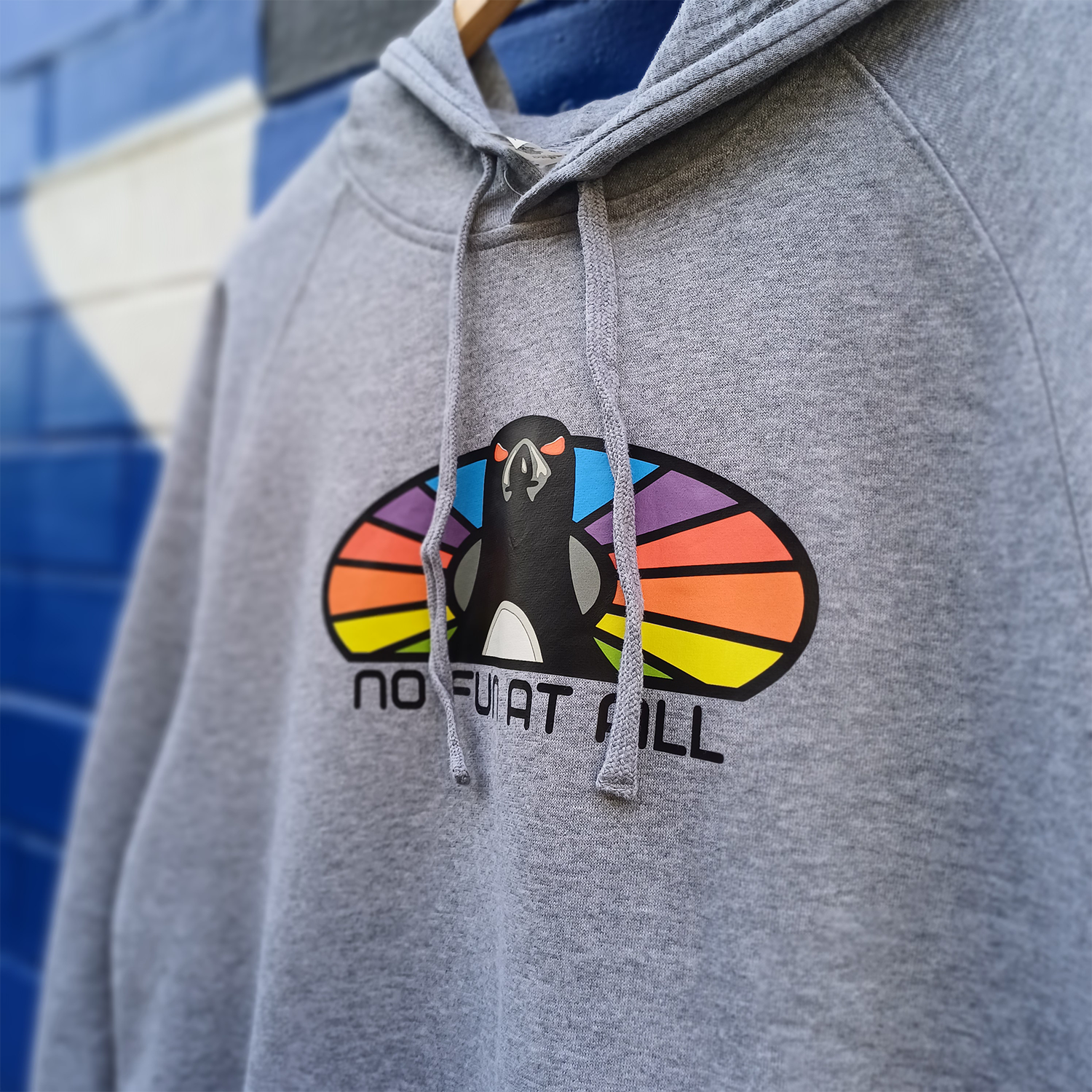 No Fun At All - Rainbow Penguin Hoodie (Grey Marle)