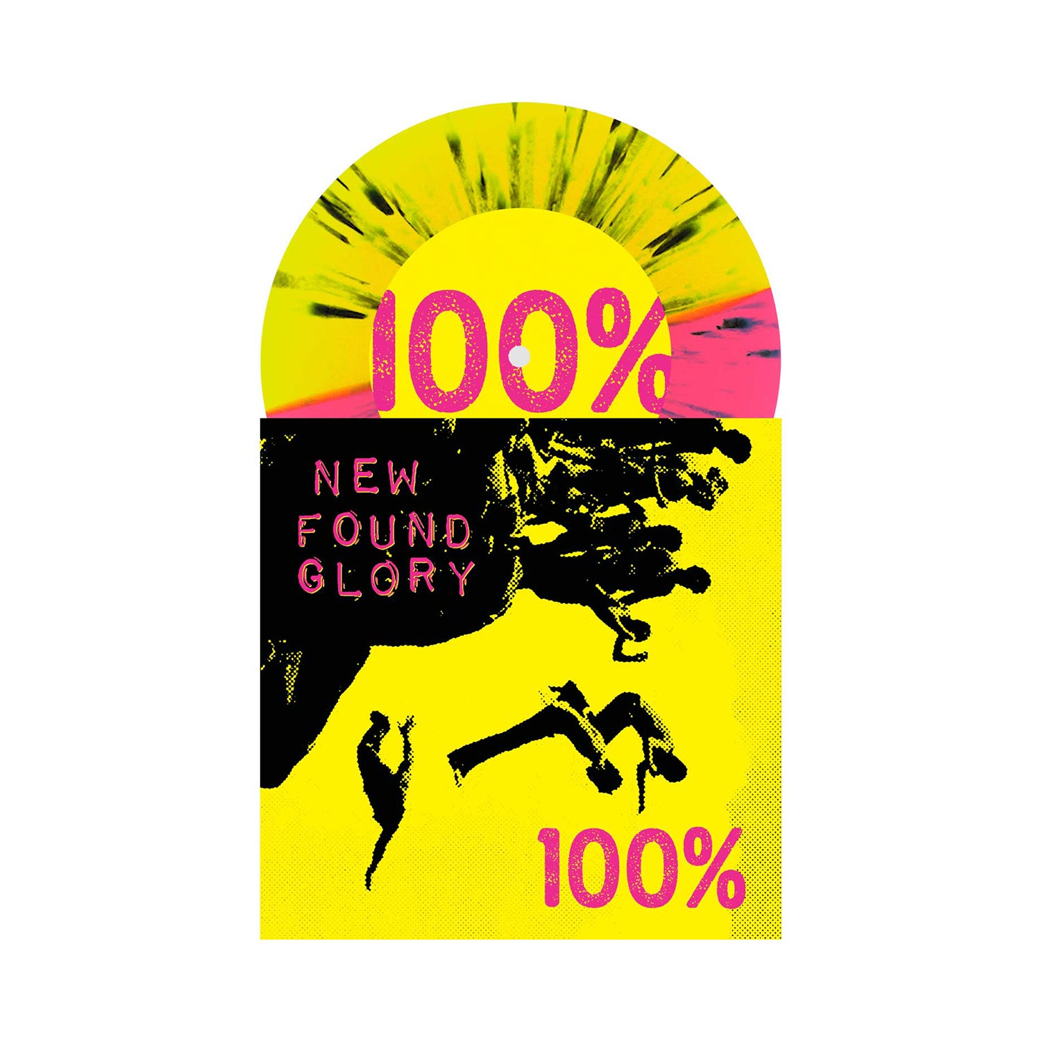 New Found Glory - 100% 7" Vinyl (Half Neon Yellow / Half Neon Pink w/ Heavy Black Splatter)