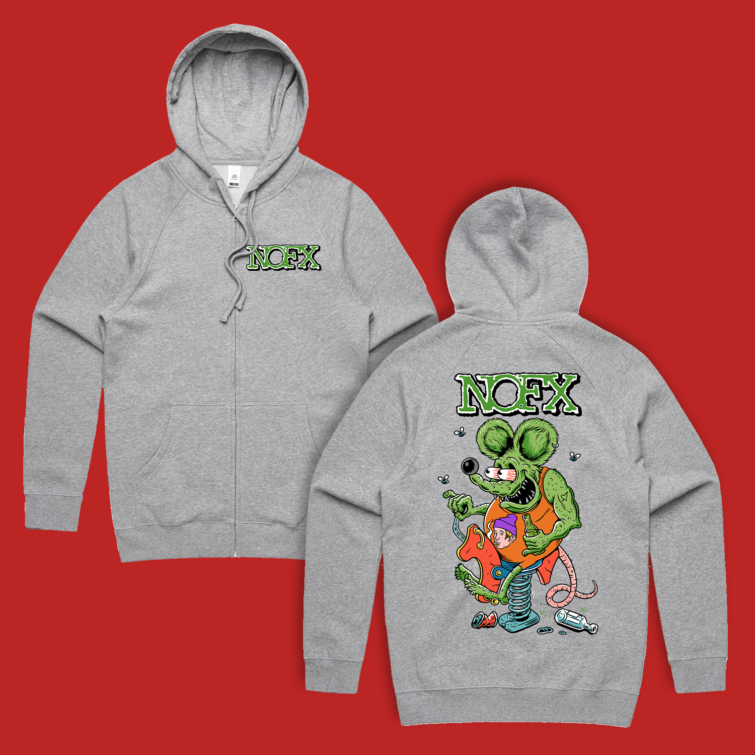 NOFX - Rat Fink Zip Up Hoodie (Grey Marle)