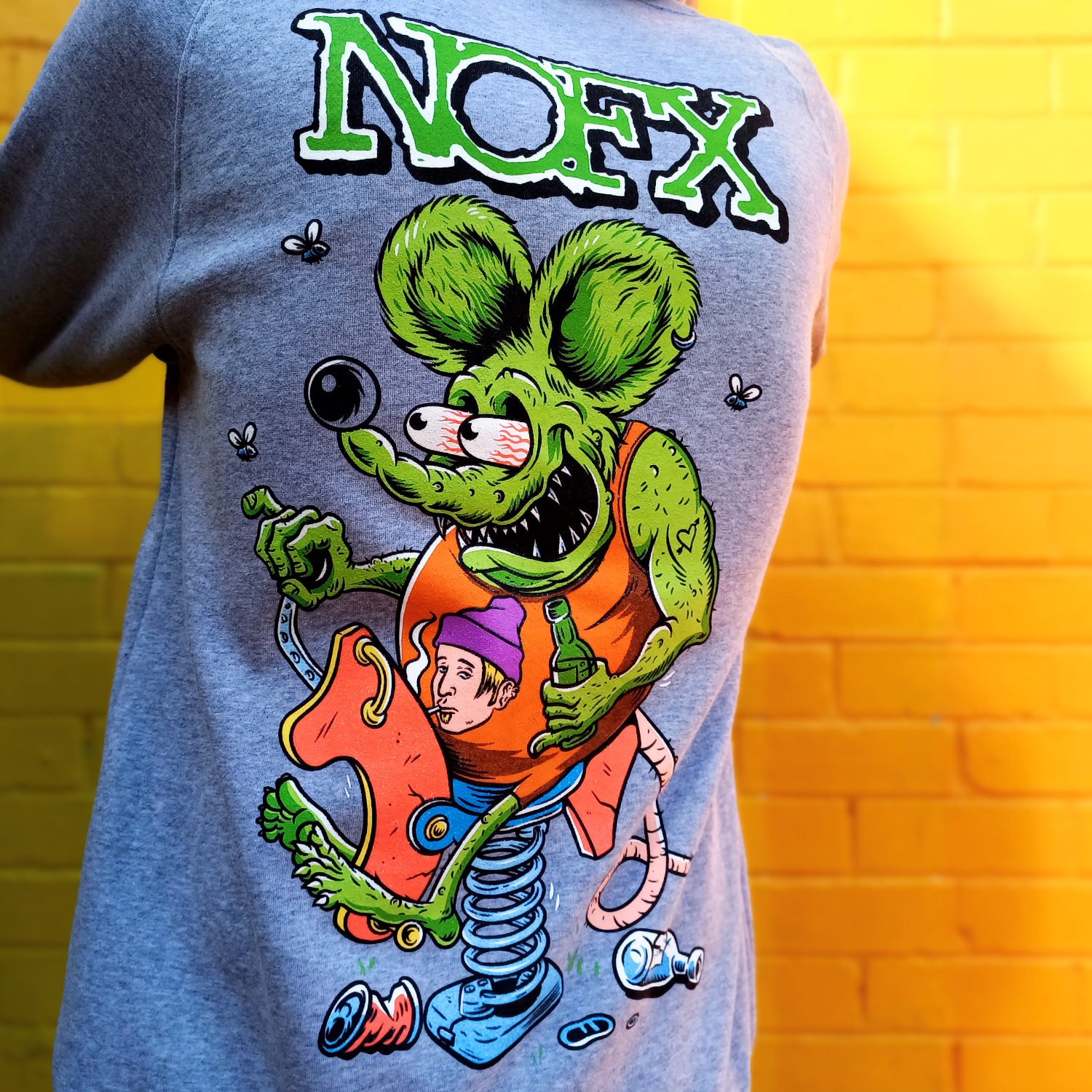 NOFX - Rat Fink Zip Up Hoodie (Grey Marle)