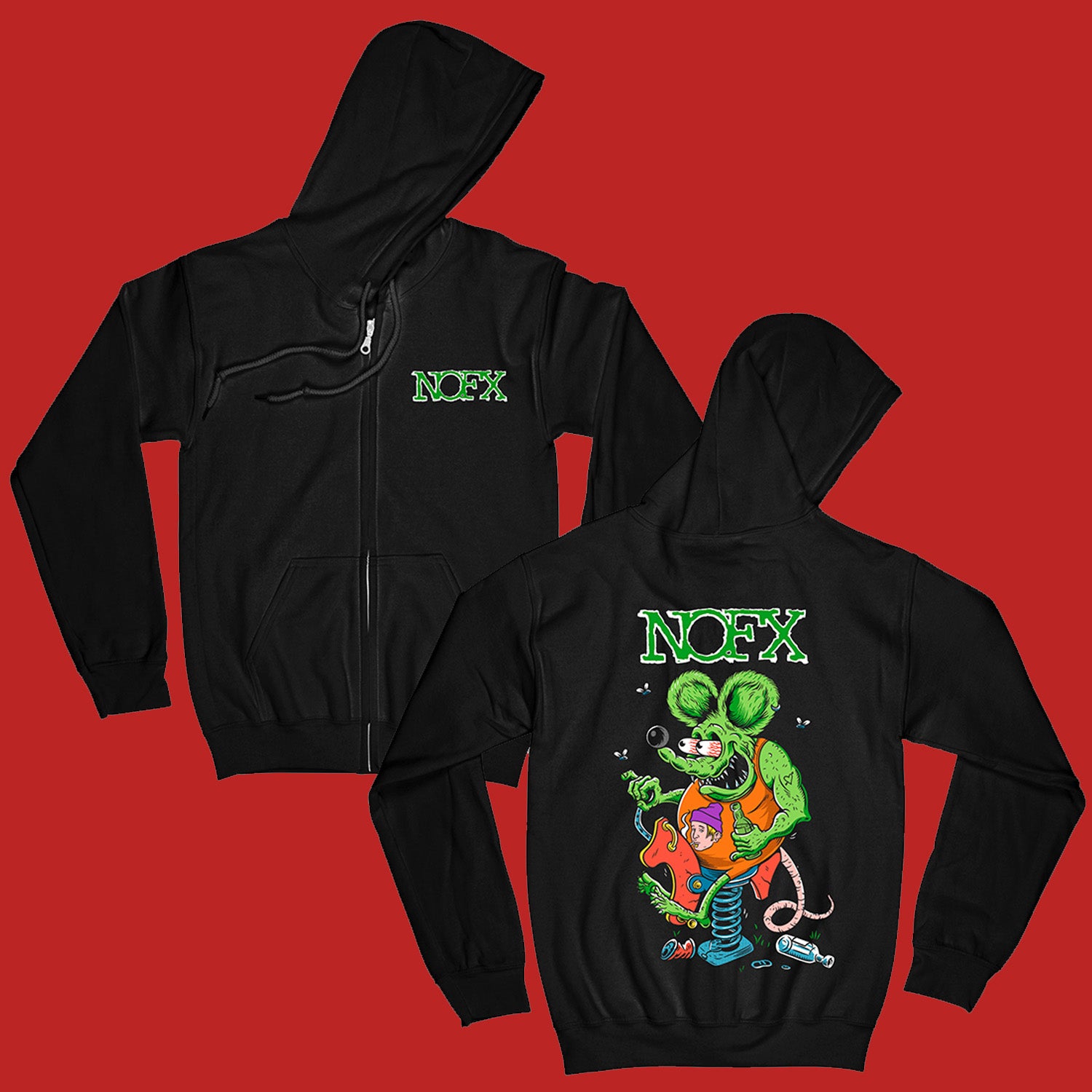 NOFX - Rat Fink Zip Up Hoodie (Black)
