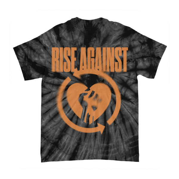 Rise Against - Blurred Heart Fist Dyed T-Shirt (Spider Black)