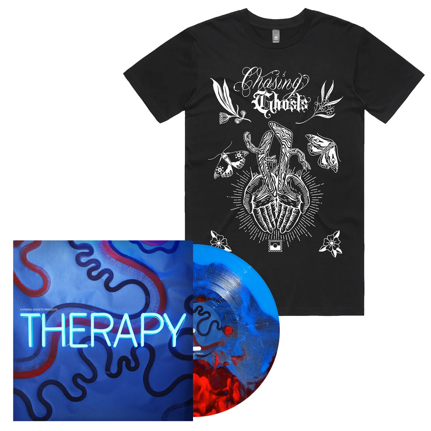 Chasing Ghosts - Therapy LP (Red & Blue Smash Vinyl) + Tattoo Tee (Black)