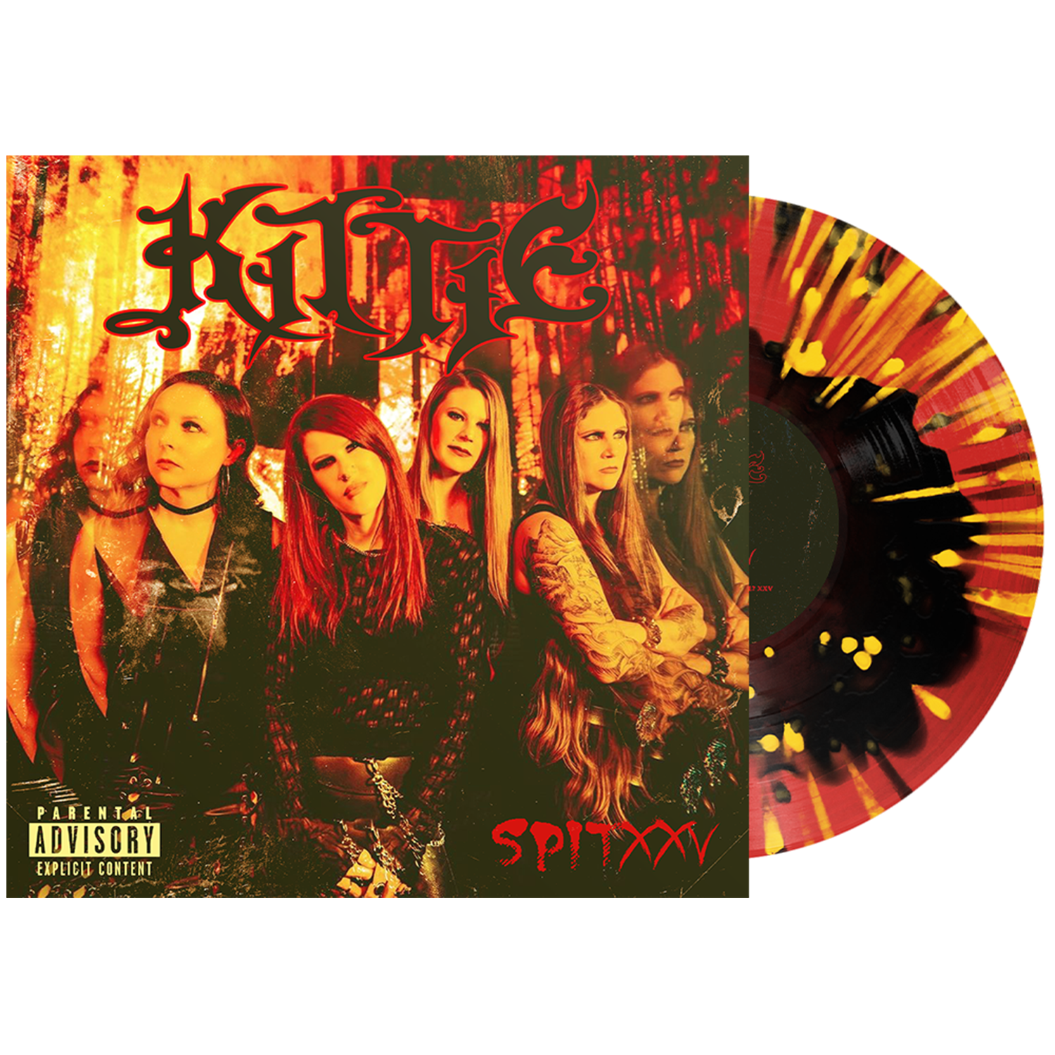 Kittie - Spit XXV Vinyl (Black in Trans Red w/ Black + Yellow Splatter)