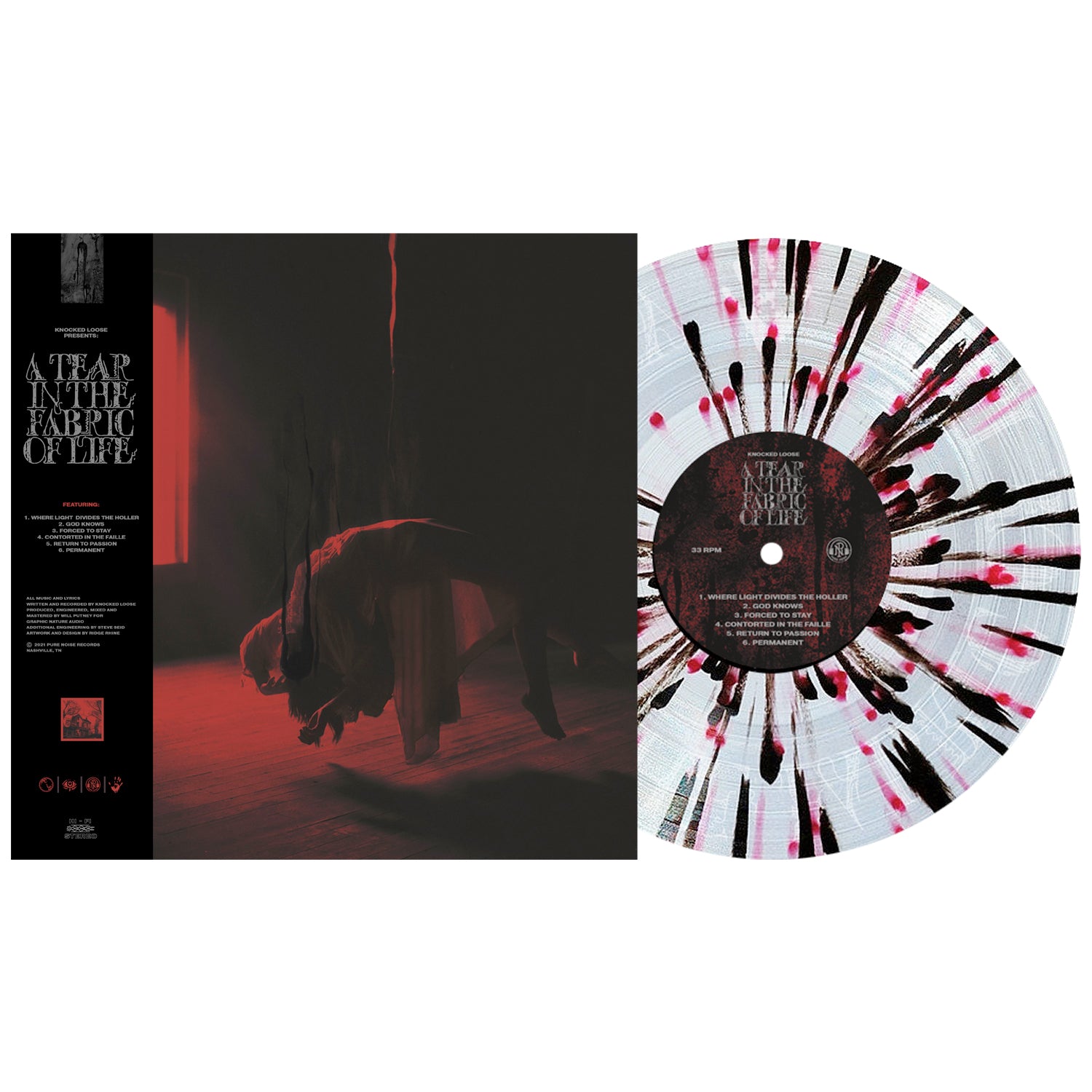Knocked Loose - A Tear In The Fabric Of Life 12" Vinyl (Clear with Black & Blood Red Splatter)