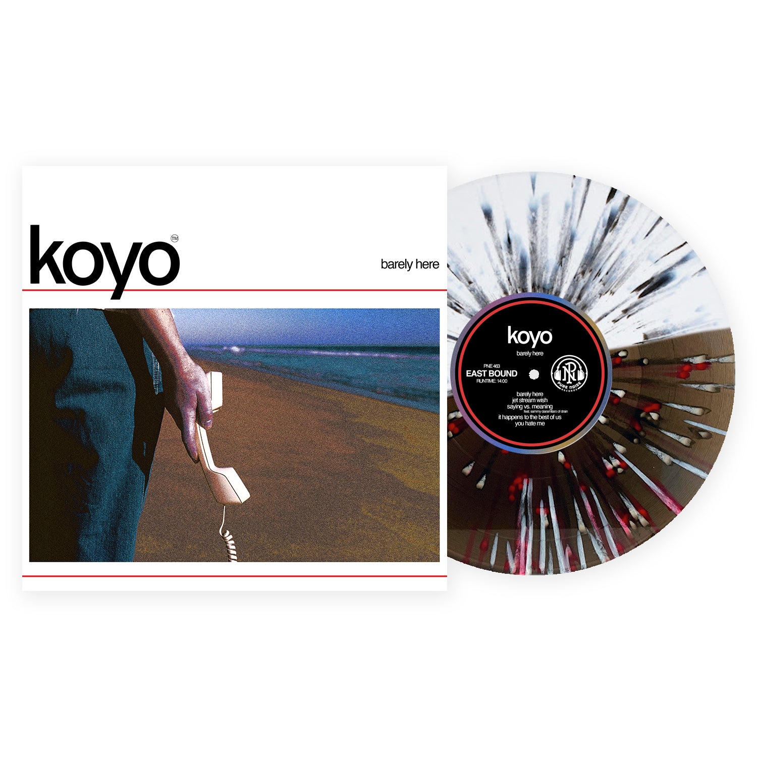 Koyo - Barely Here LP (Half Black Ice w/ White and Red Splatter / Half White with Black Splatter Vinyl)