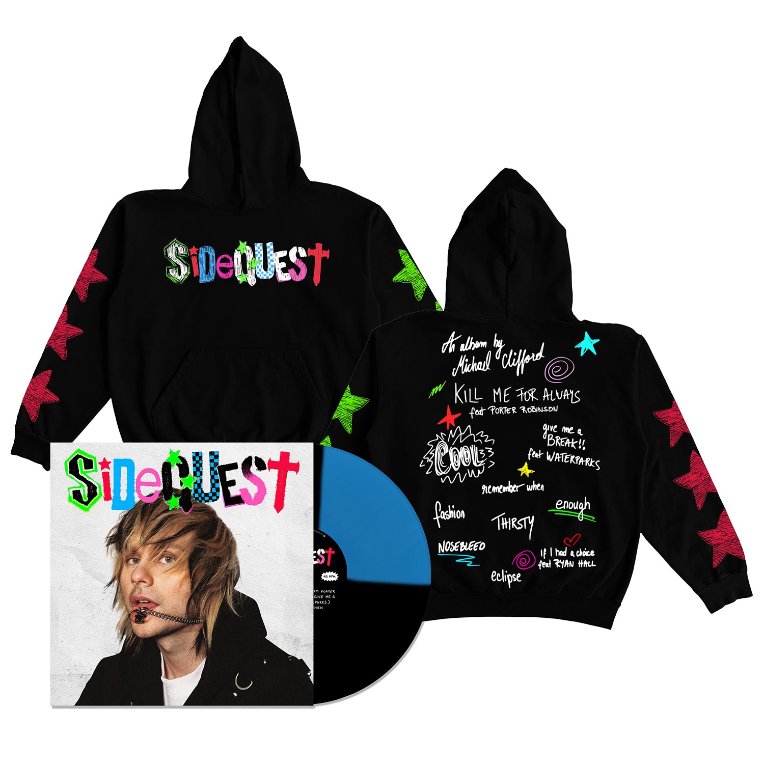 Michael Clifford - SIDEQUEST LP (Black & Blue Quad Deluxe Vinyl) + Hoodie (Black)