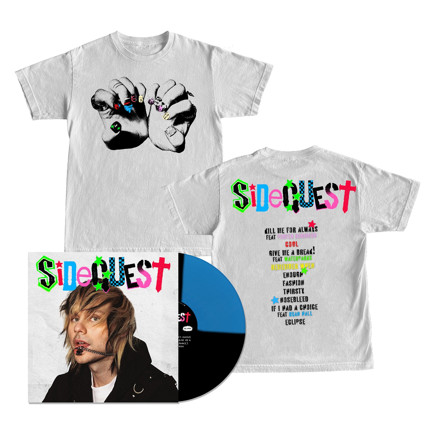 Michael Clifford - SIDEQUEST LP (Black & Blue Quad Deluxe Vinyl) + T-Shirt (White)
