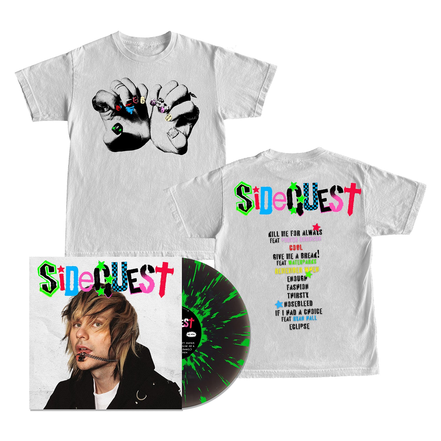 Michael Clifford - SIDEQUEST LP (Black Ice w/ Neon Green Splatter Deluxe Vinyl) + T-Shirt (White)