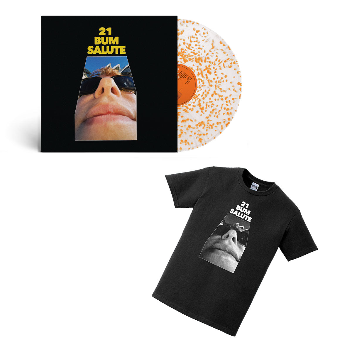 Party Dozen - 21 BUM SALUTE LP (White w/ Orange Splatter Vinyl) + T-Shirt Bundle