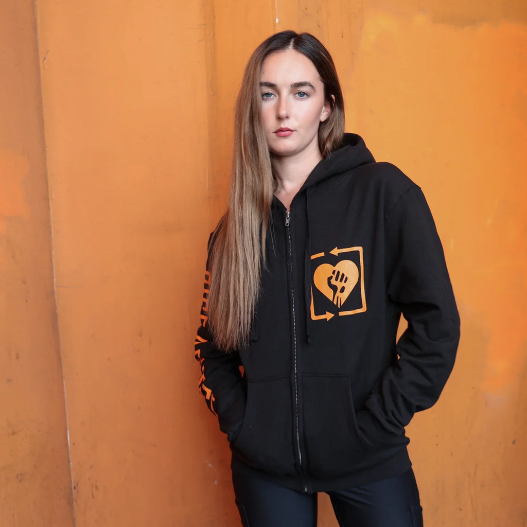Rise Against - Square Heartfist RA Logo Zip Up Hoodie (Black)