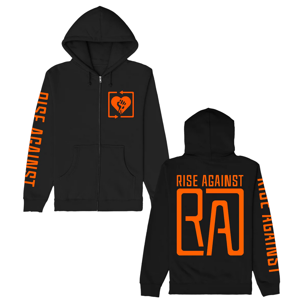 Rise Against - Square Heartfist RA Logo Zip Up Hoodie (Black)