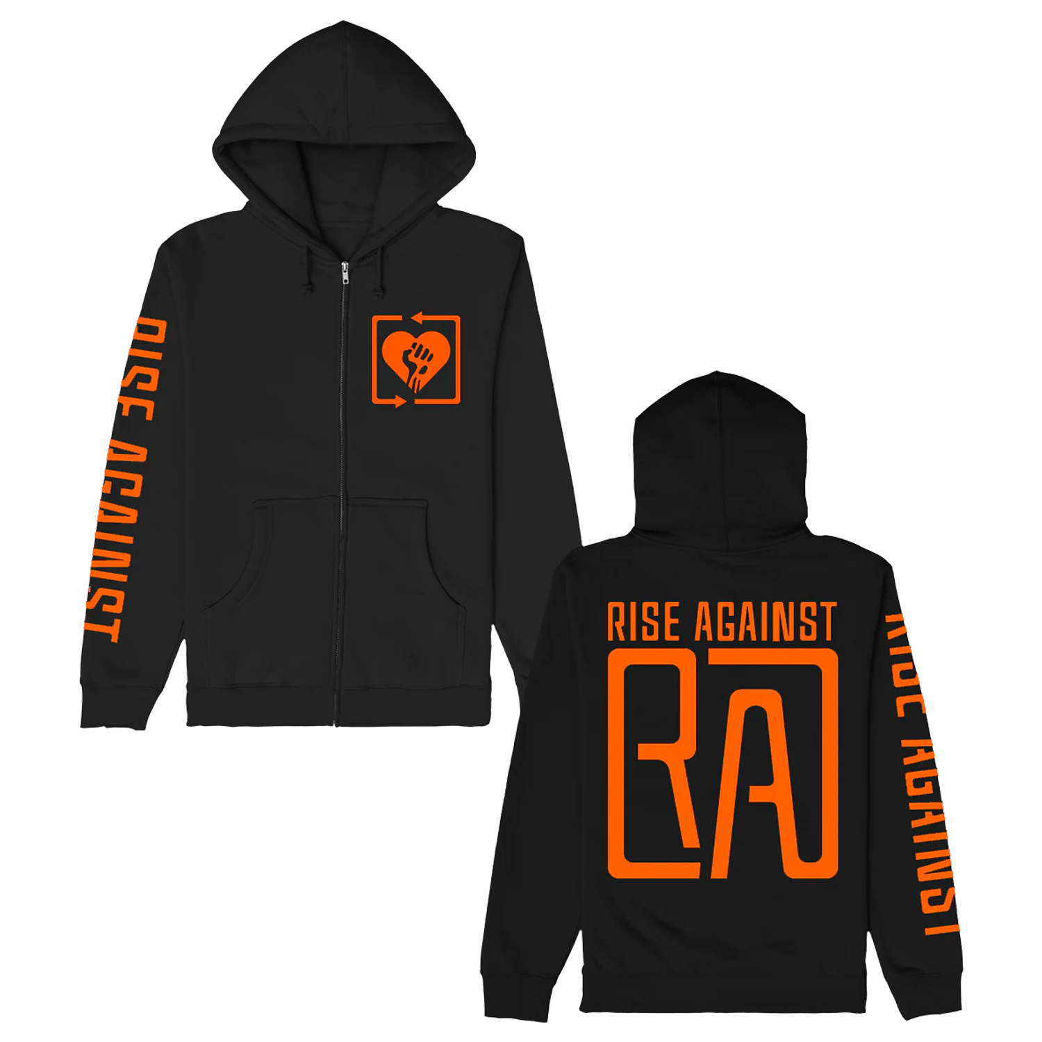 Rise Against - Square Heartfist RA Logo Zip Up Hoodie (Black)