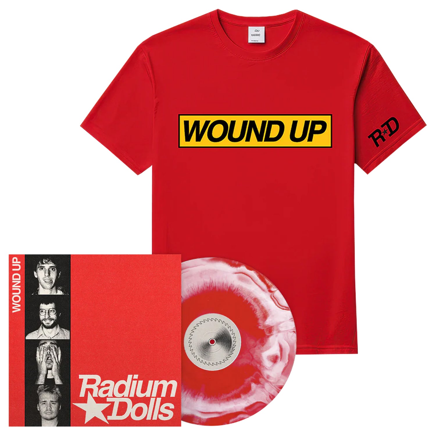 Radium Dolls - Wound Up LP (Red/White Vinyl) Red T-Shirt Bundle
