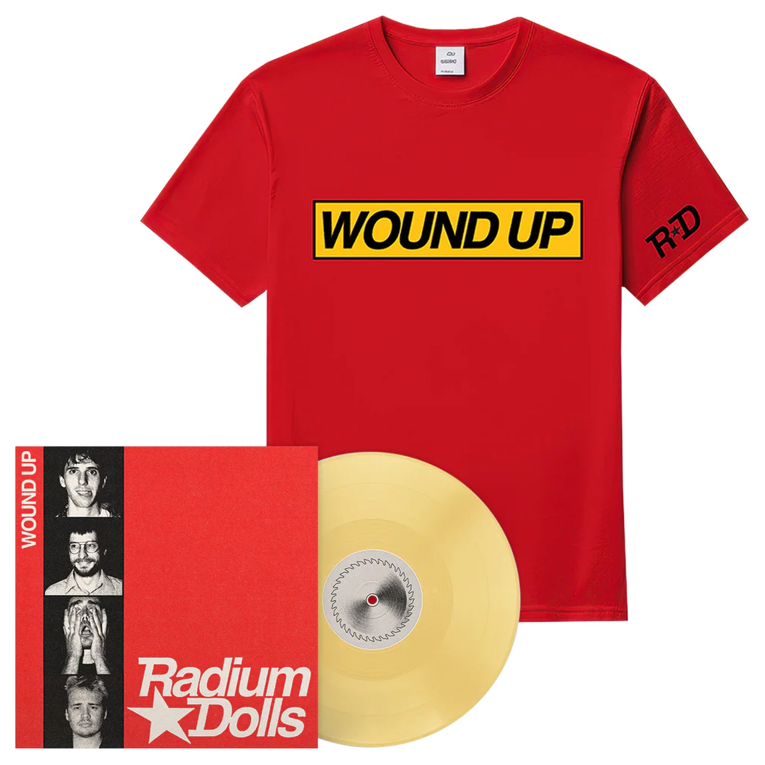 Radium Dolls - Wound Up LP (Yellow Vinyl) Red T-Shirt Bundle