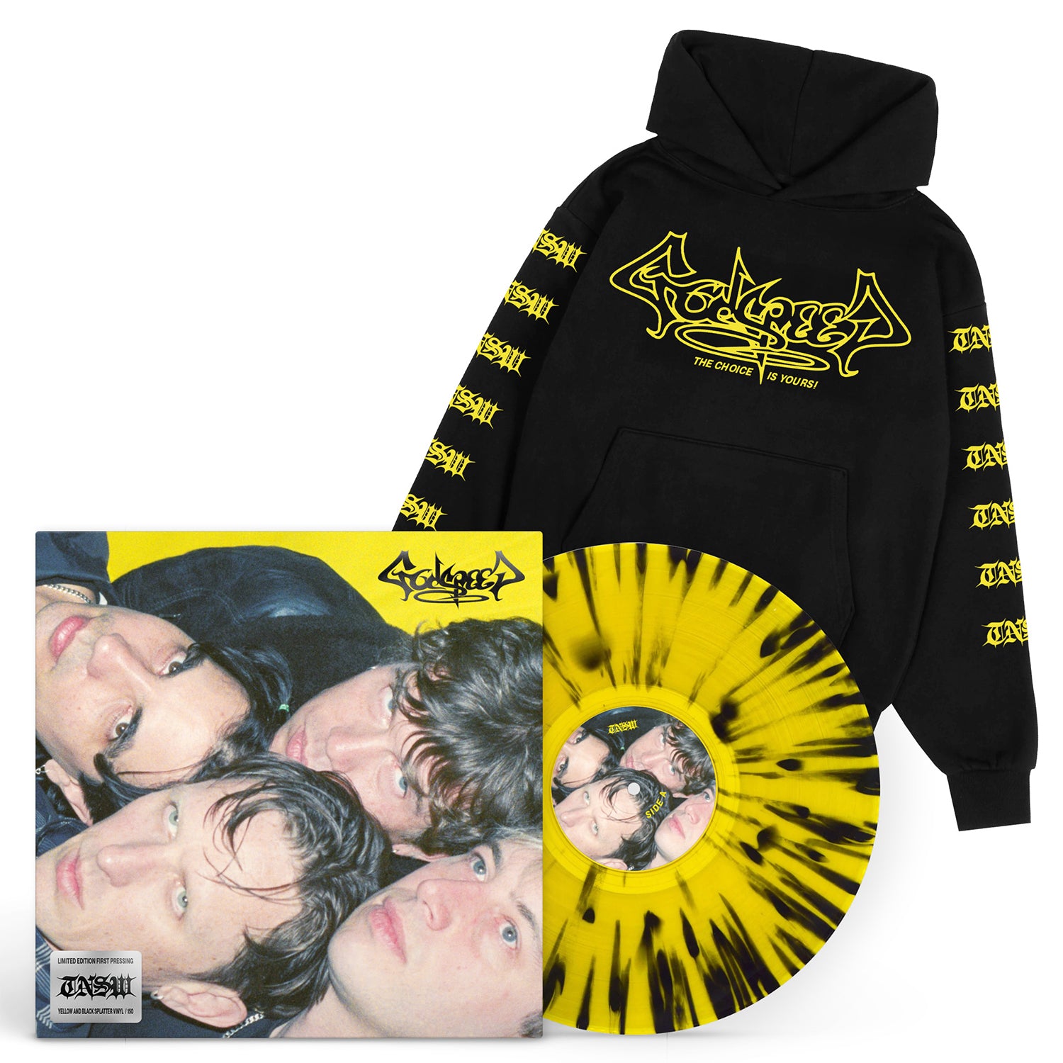 These New South Whales - Godspeed LP (Yellow & Black Splatter Vinyl) Hoodie Bundle