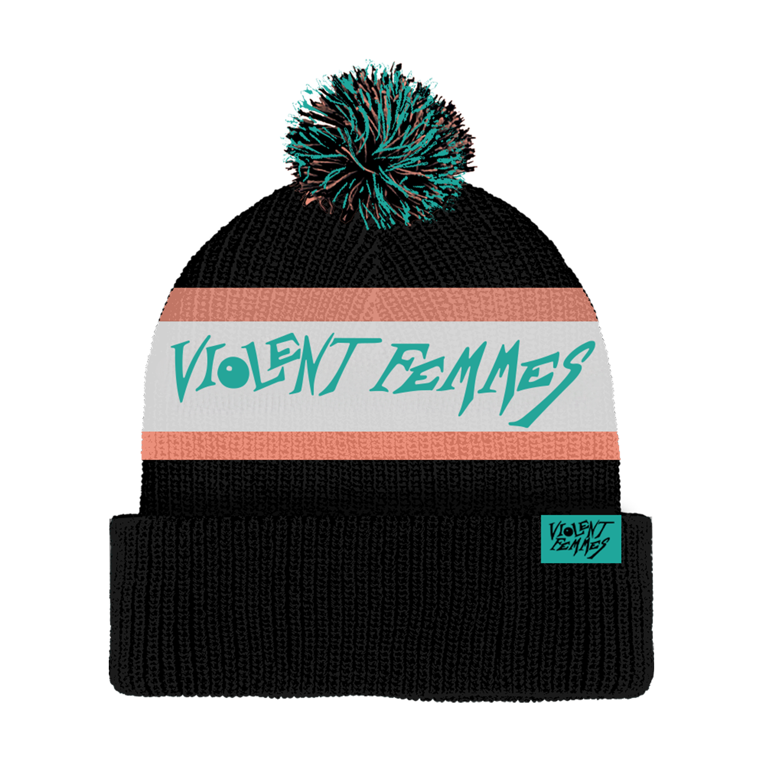 Violent Femmes - Stinky Logo Pom Beanie (Black/Pink/Teal)