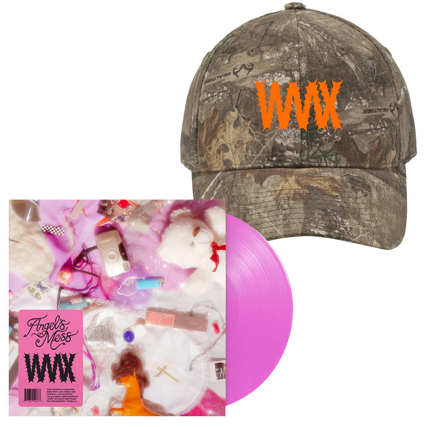 WAAX - Angel’s Mess LP (Pink Vinyl) + WAAX Logo Hat (Real Tree Camo)