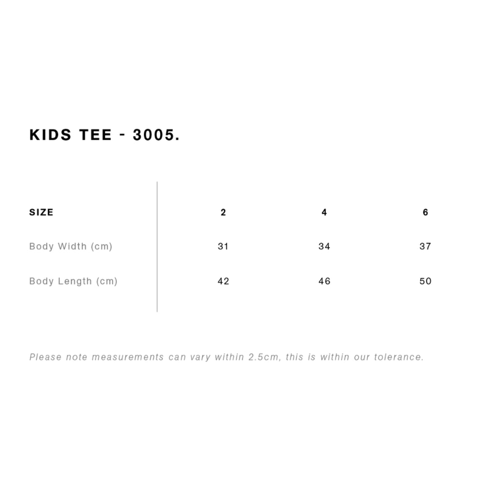 AS Colour Kids tee Size Chart