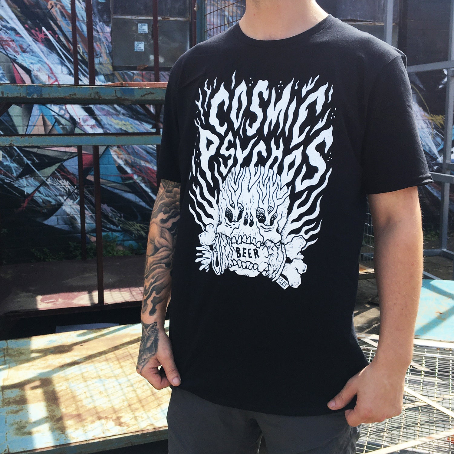 Cosmic Psychos - Beer Crusher T-Shirt (Black)