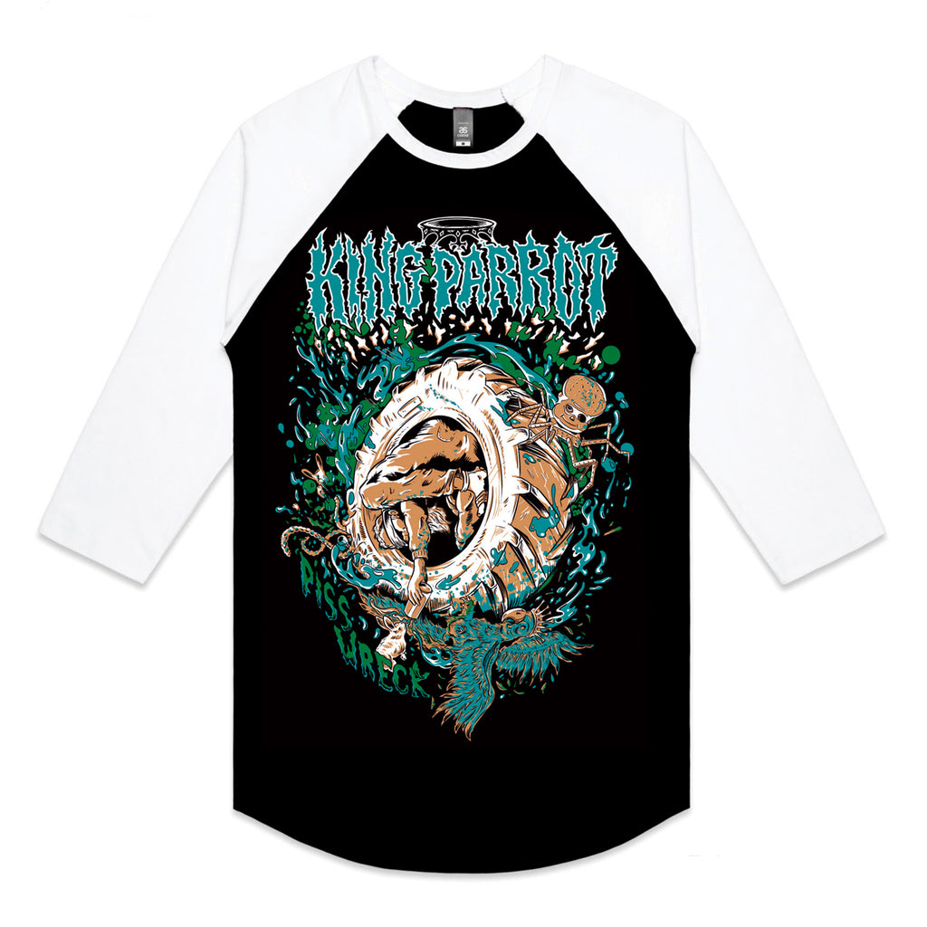 King Parrot - Piss Wreck Raglan (Black/White) front