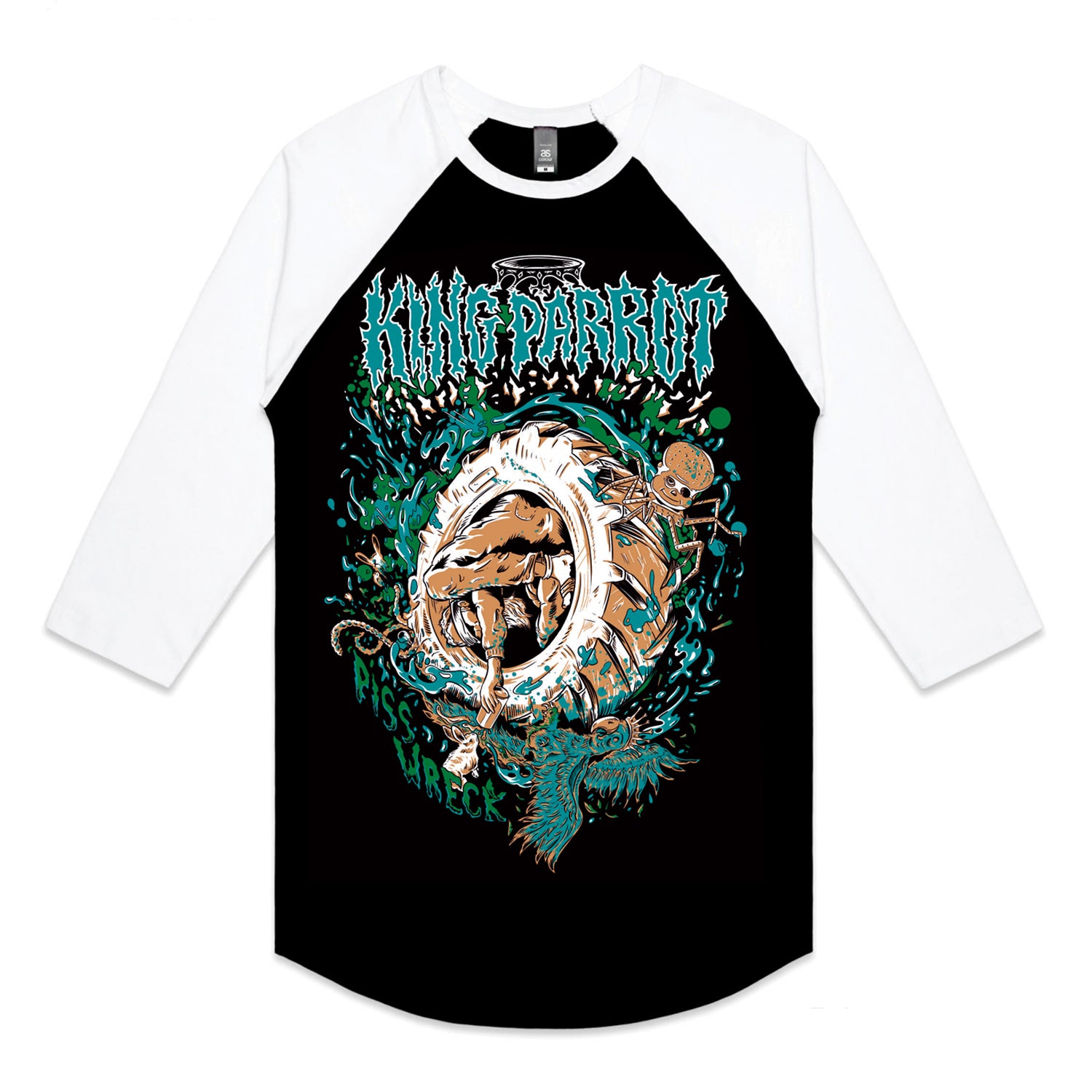 King Parrot - Piss Wreck Raglan (Black/White) front