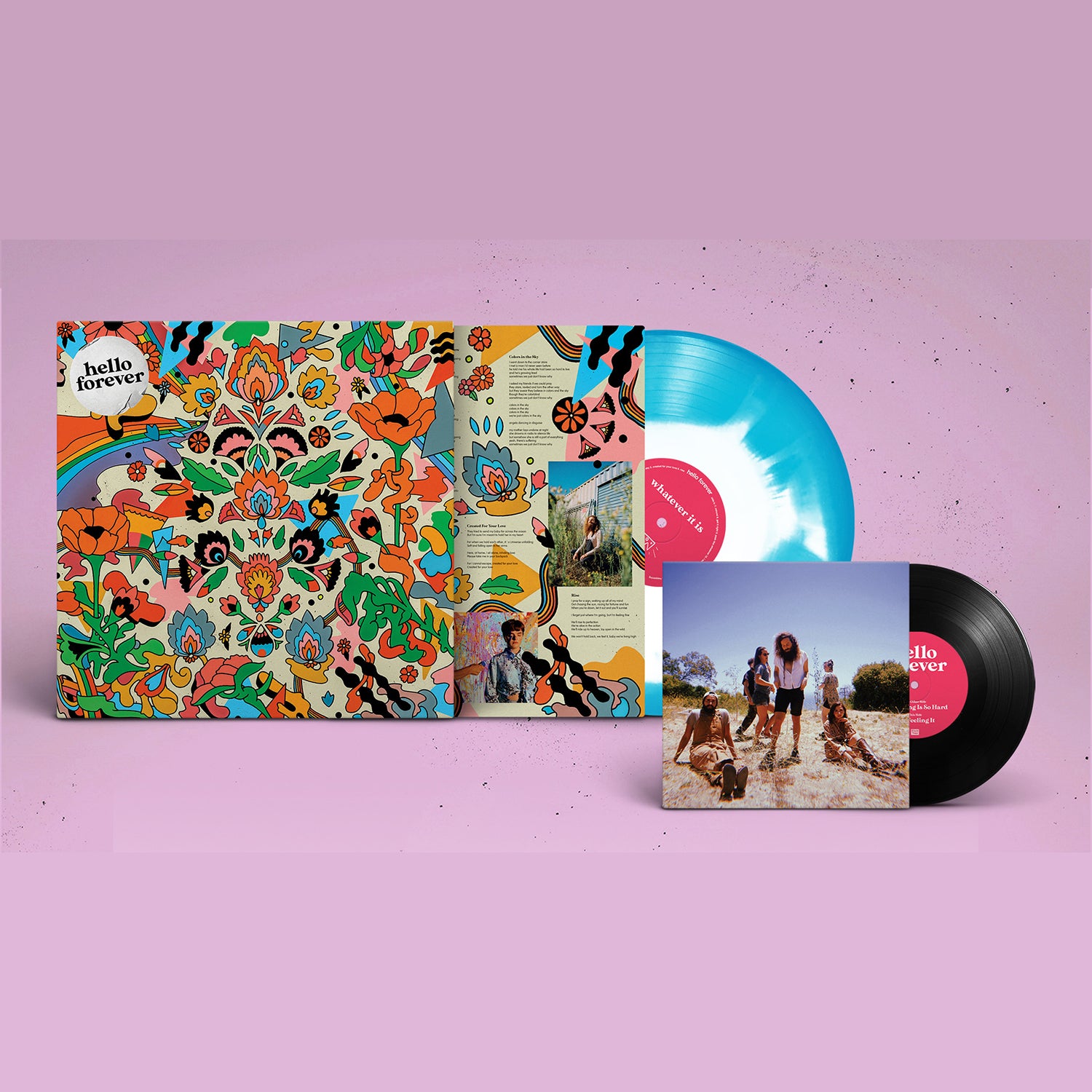 Hello Forever  - Whatever It Is LP (Pacific Blue & White Ink Spot Vinyl) + Bonus 7"